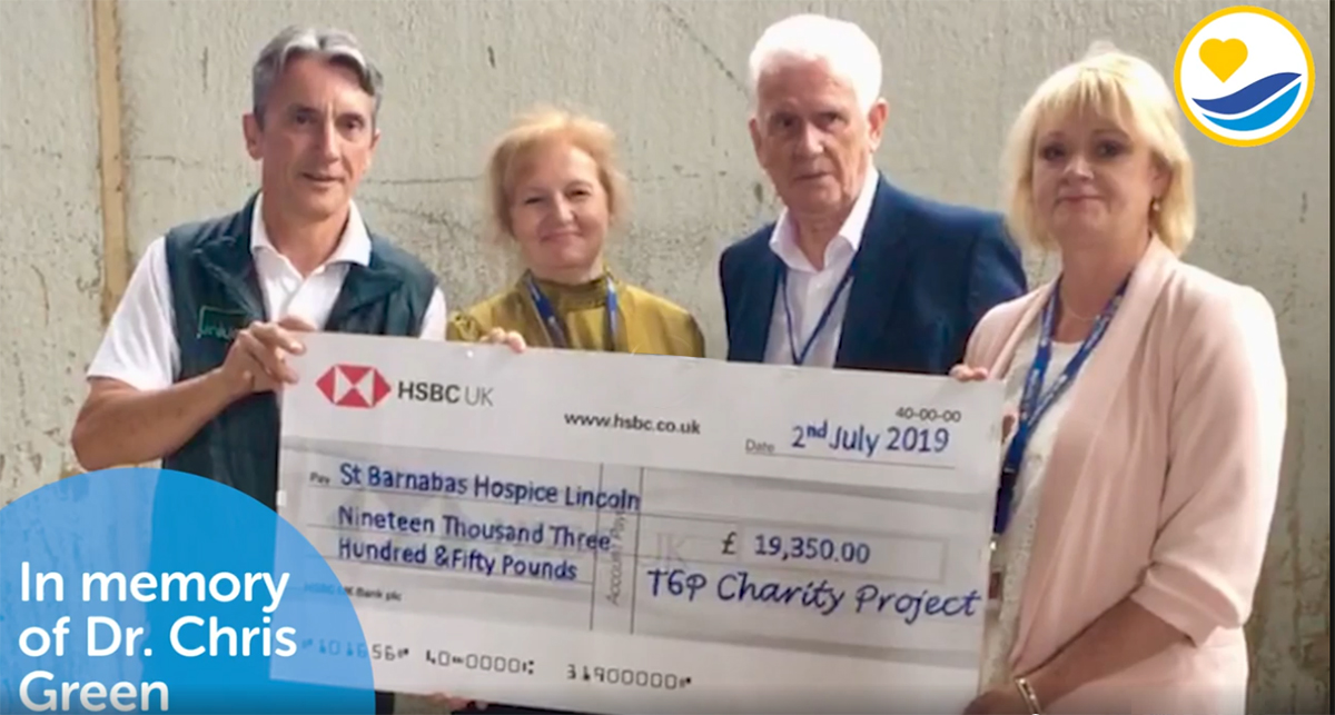 T6P Chaity Project in memory of Dr Chris Green Cheque donated by John Haywood to St Barnabas Hospice